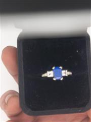 Sapphire Lady's Stone & Diamond Ring 4 Diamonds .50 Carat T.W. 10K White Gold